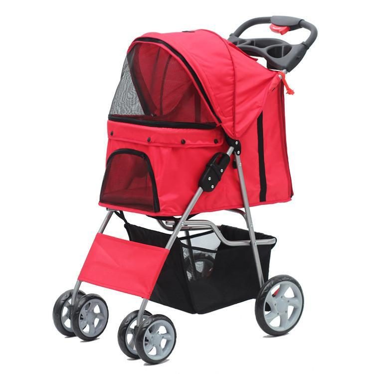 Poussette De Voyage Pliable Pour Animaux De Compagnie À Quatre Roues Et Panier