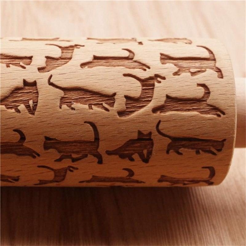 Rouleau À Pâtisserie En Bois Motif Chat