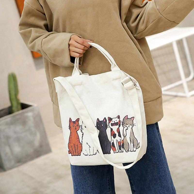 Sac Porté Épaule En Toile Imprimée Chats