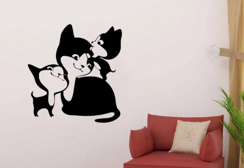 Sticker Mural Famille Chat