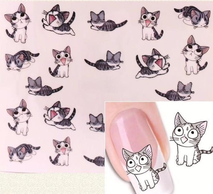 Stickers Nail Art Design Chat Dessin Animé