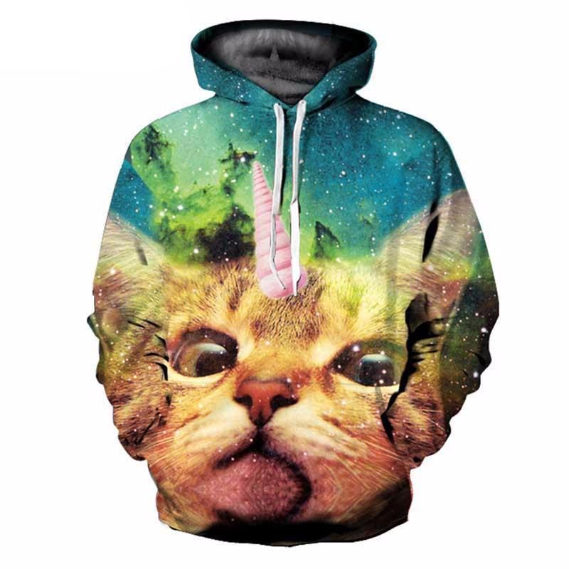 Sweat À Capuche Chat Licorne Fantaisie Partout Sweat Galaxie Imprimé Unisexe