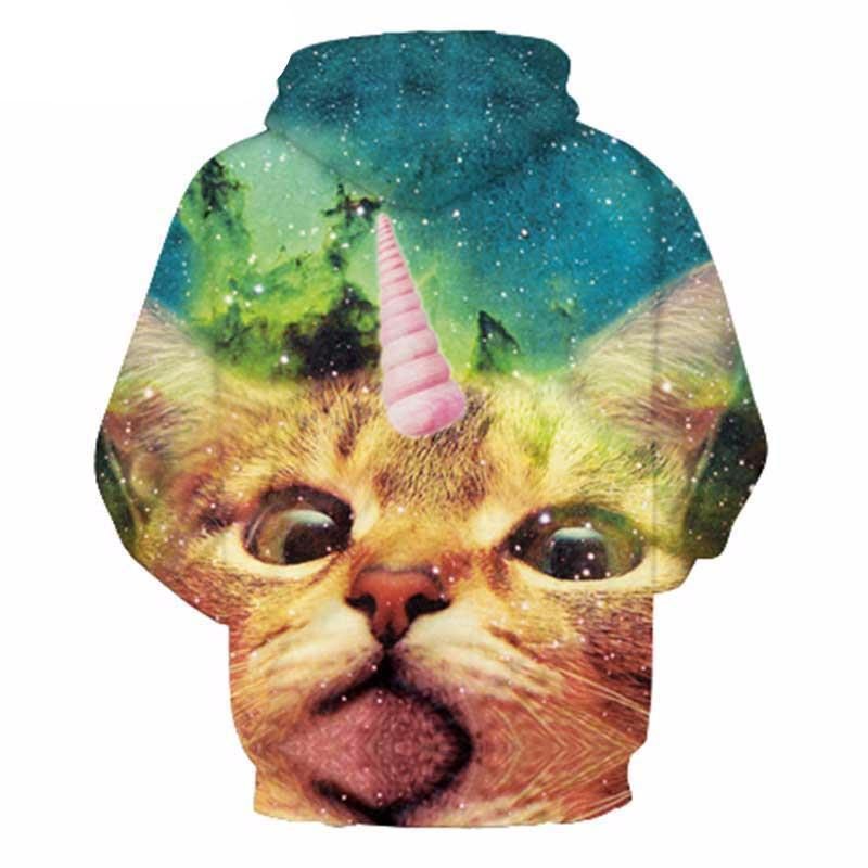 Sweat À Capuche Chat Licorne Fantaisie Partout Sweat Galaxie Imprimé Unisexe