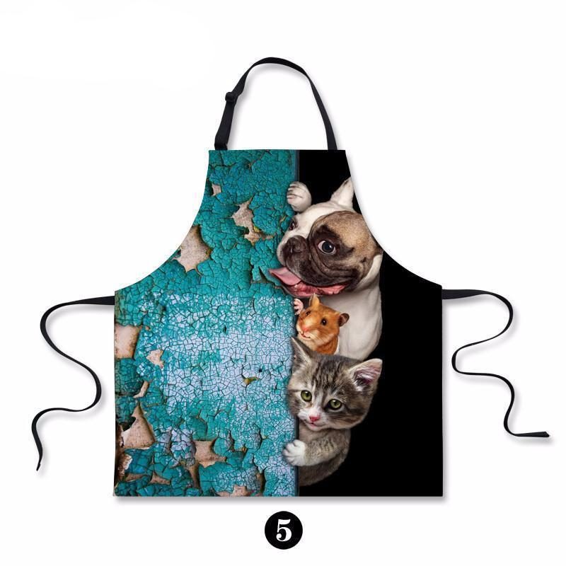 Tablier De Cuisine Imperméable Avec Peinture D'art De Chat De Chien