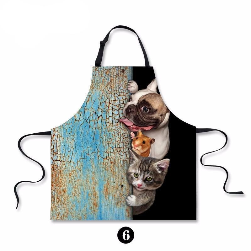 Tablier De Cuisine Imperméable Avec Peinture D'art De Chat De Chien