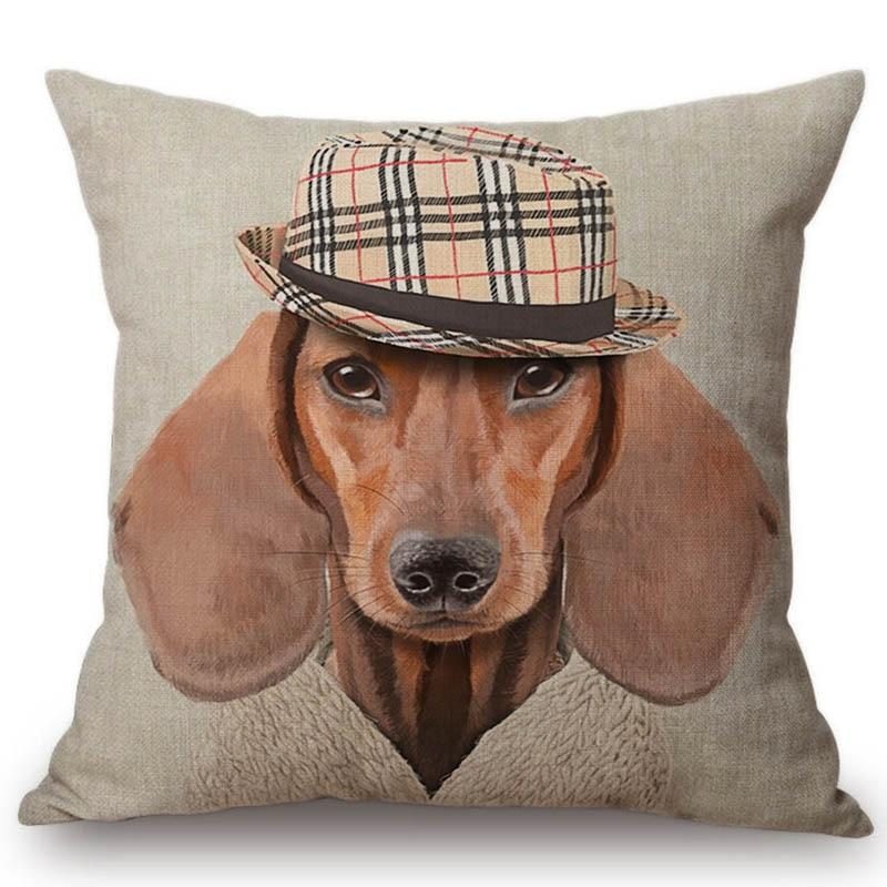 Taie D'oreiller Décorative Motif Chien En Chapeau