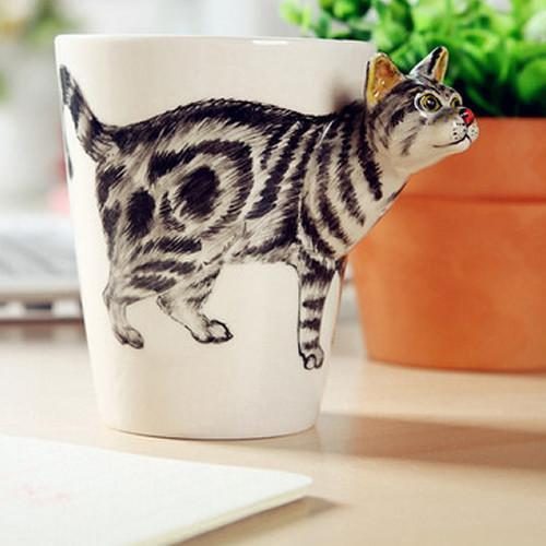 Tasse À Boire En Céramique Chat Tigré 3d