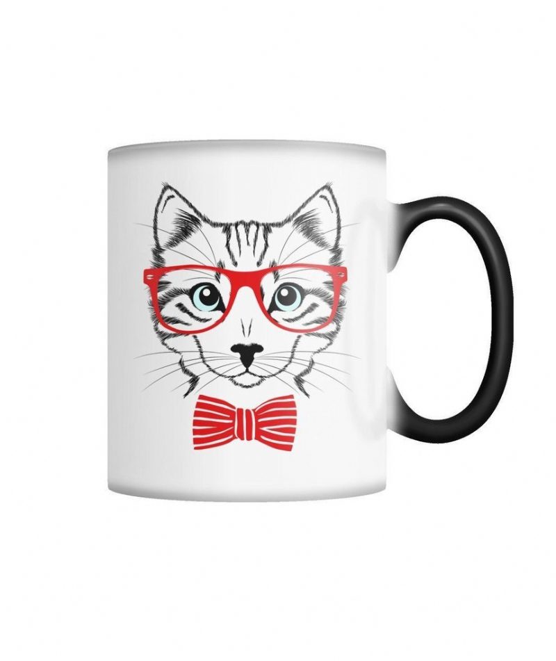 Tasse Changeante De Couleur De Chat De Hipster De Nerd Édition Limitée