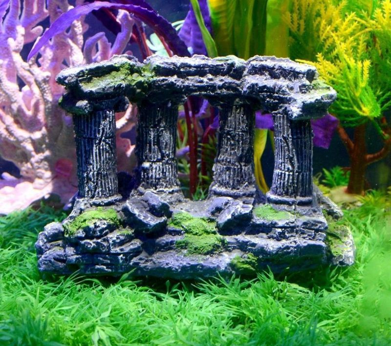 Temple Grec En Pierre Avec Décoration D'aquarium De Réservoir De Poissons De 4 Piliers