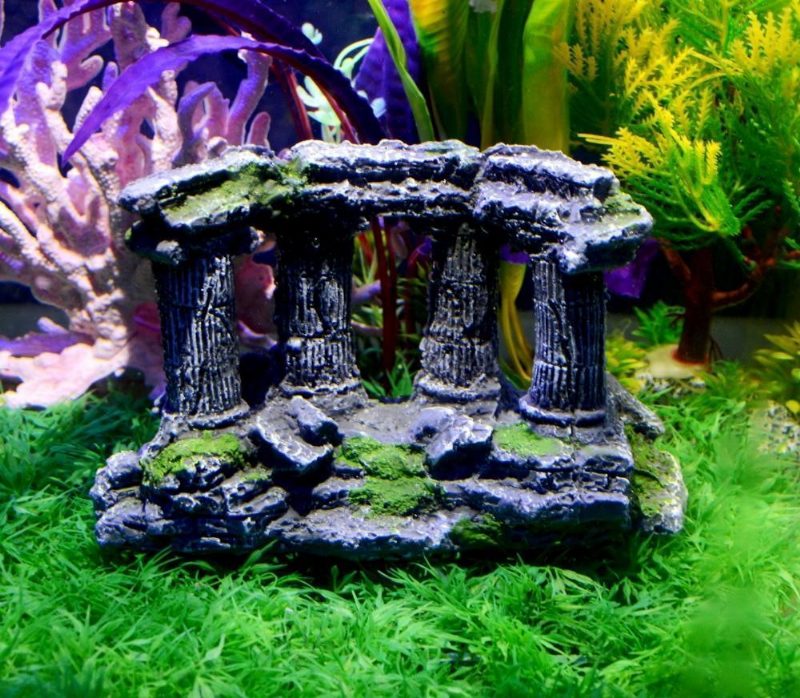 Temple Grec En Pierre Avec Décoration D'aquarium De Réservoir De Poissons De 4 Piliers