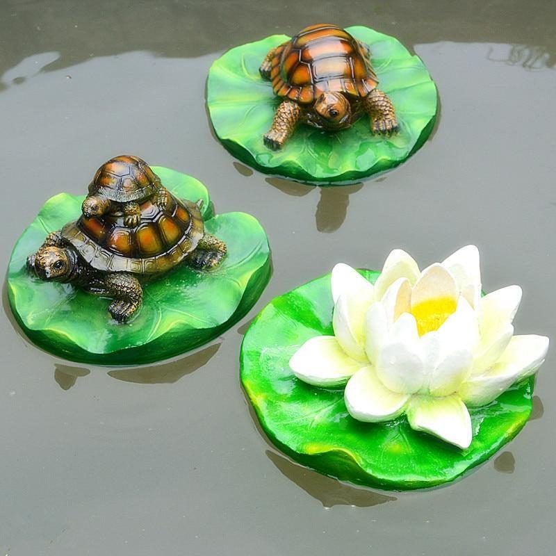 Tortue Flottante 3d Dans La Décoration D'étang À Poissons Feuille De Lotus