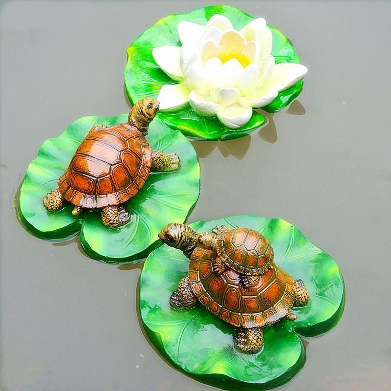 Tortue Flottante 3d Dans La Décoration D'étang À Poissons Feuille De Lotus