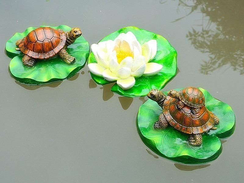 Tortue Flottante 3d Dans La Décoration D'étang À Poissons Feuille De Lotus