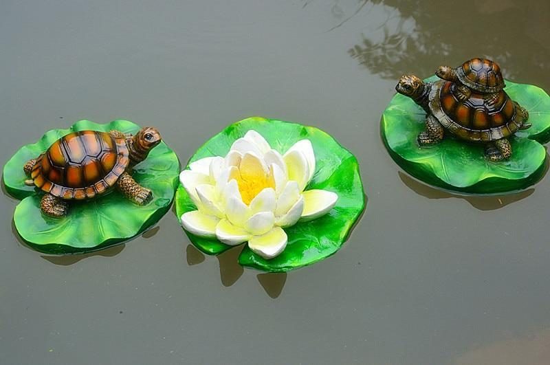 Tortue Flottante 3d Dans La Décoration D'étang À Poissons Feuille De Lotus